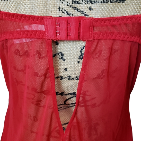 CHRISTMAS OR VALENTINES! Inner Secrets Red Chemise with Feather Edge Top - Picture 5 of 10